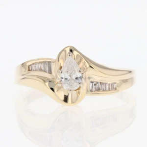 .36ctw Pear-Shaped Diamond with Accents Engagement Ring 14k Yellow Gold Size 7.5 - Picture 1 of 6