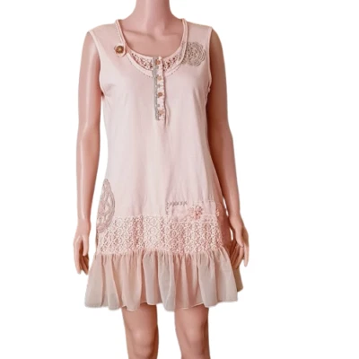 Vestido de Pascua Crochet y Bordado 10 Rubor Rosa Cinta Flores Dobladillo Transparente Foto 1 de 4