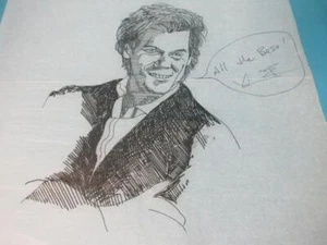 ORIGINAL DRAWING ON RICE PAPER BY ROD LURIE SIGNED W/ KEVIN BACON AUTOGRAPH - Picture 1 of 12