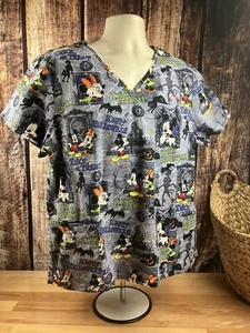 Disney Mickey/Minnie Mouse Trick Or Treat Cats/Bats Pumpkins Scrub Top XL - Picture 1 of 9