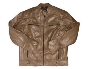 Mens Size XL Brown Real Leather Biker Jacket Motorcycle Soft Lambskin Zipper New - Picture 1 of 2