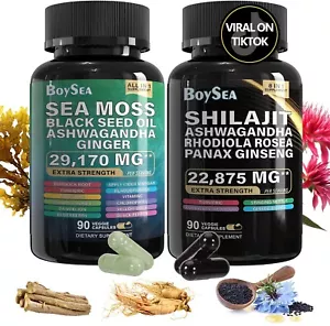 Boysea.Sea Moss and shilajit Bundle - 90 Count - Sea Moss 7000mg, Black Seed Oil - Picture 1 of 8