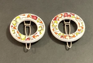 Pair Of Vintage 1960’s 70’s Hair Clips Slides Polo Floral Circular Design - Picture 1 of 14