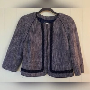 J. Crew Sakko Blazer Damen 14 Blau Tweed Flechten Preppy Full Zip - Bild 1 von 7