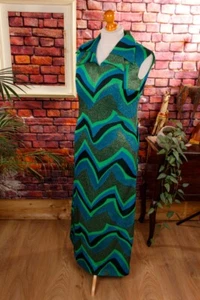 Vintage orig 70er Schlager Kleid lang grün Glitzer DIVA Schlager Disco 44 - Bild 1 von 7