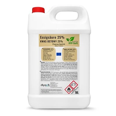DTP-SOFT 5L Acido Acetico 25% Qualità Premium | Essenza di Aceto 5 litri