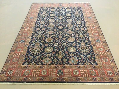 6’ X 9’ Navy Blue Rust All-Over Hand Knotted Oriental Area Rug Wool Floral Study - Image 1 of 4