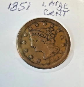 1851 Braided Hair Liberty Head Large Cent - Picture 1 of 2