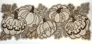 Harvest Hand Beaded Table Runner Pumpkin Autumn Fall Halloween - Picture 1 of 8