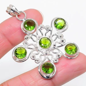 Green Peridot Gemstone Handmade 925 Sterling Silver Jewelry Pendant Size 2.3" - Picture 1 of 1