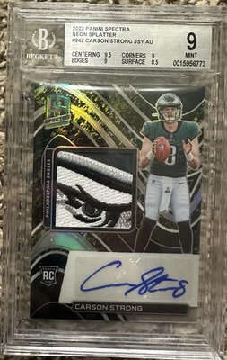 2022 Spectra Football Carson Strong Rookie Logo Patch Auto #6/8 BGS 9 Eagles - Image 1 of 2