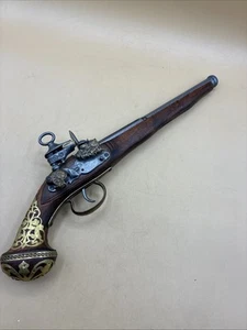 Vintage Non-Firing Ornate Decorative Only Firearm Gun Pewter Tone with Wood 17” - Picture 1 of 23