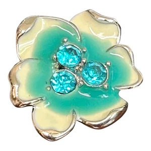 Snaps Jewelry Rhinestone Flower Blue Enamel 18-20mm Fits Ginger Charms Accessory - Picture 1 of 2
