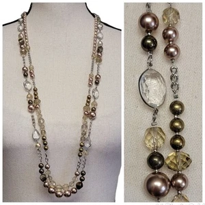 LOFT Perlen Bahnhof Halskette Kupfer Messing silberfarben Doppelstrang Schmuck Geschenk - Bild 1 von 8