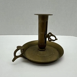 Vintage Solid Brass Chamber Stick Candle Holder with Finger Loop and Ejector - Picture 1 of 9