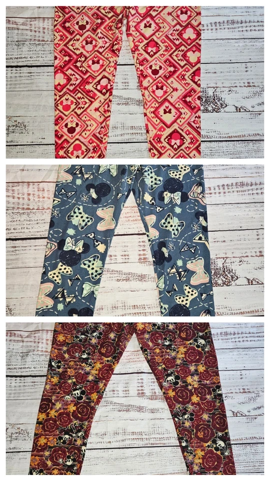 3 Leggings LuLaRoe Disney Estampas Mistas TC & OS Minnie Mickey Mouse Floral - Imagem 1 de 4