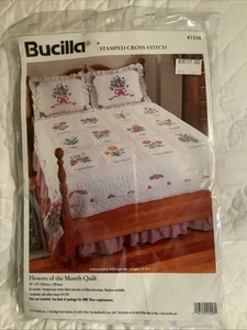 Bucilla Stamped Cross Stitch Kit - 41558 Flowers Of The Month Quilt 90” X 90” - Picture 1 of 2
