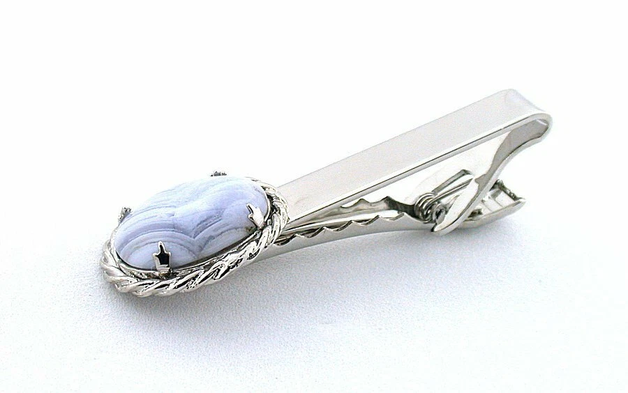  2 1/4 PULGADAS 18x13 OVALADO AZUL ENCAJE ÁGATA CABINA PIEDRAS PRECIOSAS PLATA CUERDA CORBATA CLIP BARRA  Foto 1 de 2
