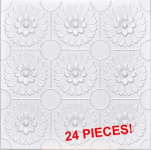 Azulejos de techo de pegamento, espuma de poliestireno, 20"" x 20", blanco ODESSA, 24 piezas - Imagen 1 de 3