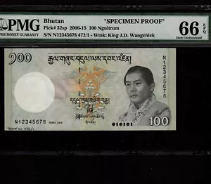 Bhutan 100 Ngultrum 2006 P-32sp * PMG Gem Unc 66 EPQ * Specimen Proof * - Picture 1 of 2
