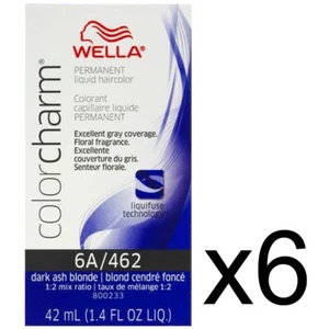 SALON WELLA COLOR CHARM PERMANENT DYE LIQUID 6A/462 DARK ASH BLONDE PACK OF 6 - Picture 1 of 2