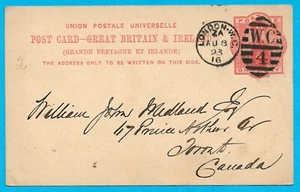 Great Britain & Ireland 1893 UPU postal stationery, QV 1d. Fine used, to Toronto - Picture 1 of 2