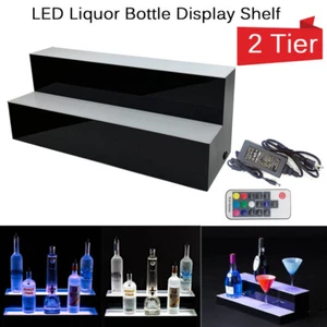 2 Tiers LED Lighted Shelf Illuminated Liquor Bottle Bar Display Stand 7 Colors - Picture 1 of 11