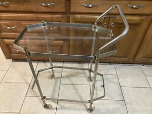 Vintage 2 Tier Chrome & Glass Bar Cart