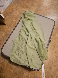 Vintage Silky Light Green Embroidered Pixies And Butterfly Scarf - Picture 1 of 4