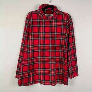 Denim & Co. Printed Perfect Jersey Turtle Neck Top Size 1X Red Plaid Stretch NEW - Picture 1 of 8