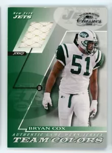 2001 Donruss Classics BRYAN COX Rare TEAM COLORS JERSEY #TC-48 New York Jets SP - Picture 1 of 2
