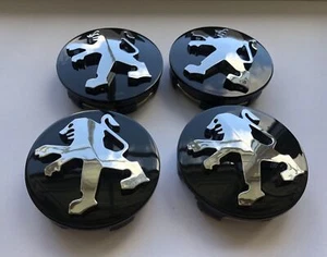 4X 60mm For Peugeot Logo Hub Cover Wheel Cap Rim Cover Badge Black NEW - Picture 1 of 2