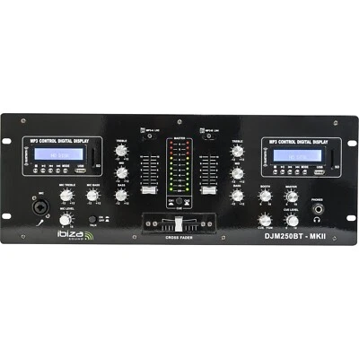 Ibiza Sound DJM250BT-MKII DJ Mixer Bluetooth USB Dual LCD Display Crossfader - Image 1 of 4