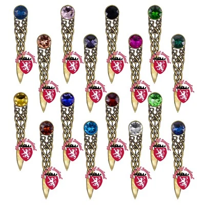 HOUSE OF SCOTLAND Scottish Kilt Pin Antique Finish Various Stone Highland Pins Brooches Celtic 4"