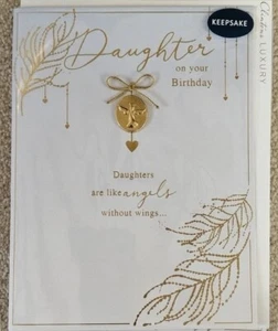 Clintons Birthday Card For DAUGHTER with Angel Keepsake Angels Feathers NEW