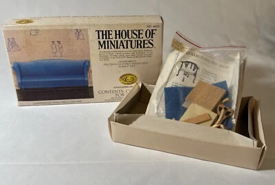 Винтажный кукольный домик дом миниатюры Hippendale синий диван и стул набор #40015 - Изображение 1 из 4