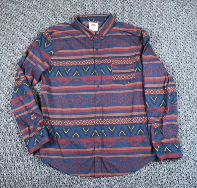 Levi's Southwestern Pattern Shirt Adult XL Blue Red Lightweight Geometric Tribal - Image 1 of 4