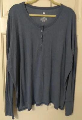 SO XXL Mens Long Sleeve Blue Gray Henley Shirt Poly/Rayon/Spandex - Imagem 1 de 4
