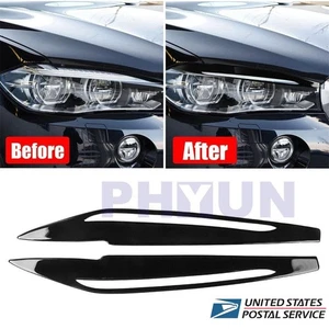 For 2014-2018 BMW X5 F15 Headlight Eyelid Cover Eyebrows Trim Piano Black -USA - Picture 1 of 6