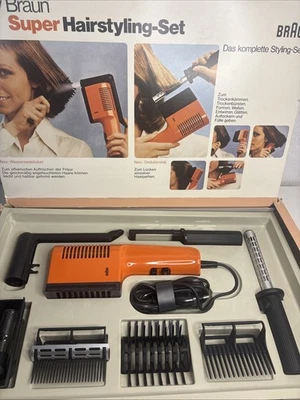 Braun Lady Braun Super Hairstyling Set 50 Hair Dryer Vintage 70s Complete Mint Condition - Image 1 of 4