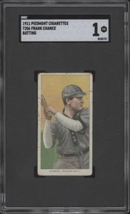 1909 T206 FRANK CHANCE NNO POOR PIEDMONT 350-460 HOF BATTING SGC 1 CHICAGO CUBS - Picture 1 of 2