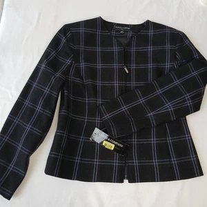 Kasper ASL Petite schwarz kariert Wolle Shiraz Blazer Jacke Größe 8P Reißverschluss gefüttert Neu mit Etikett - Bild 1 von 8