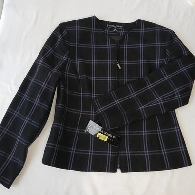Chaqueta Blazer Kasper ASL Petite Negra Lana a Cuadros Shiraz Talla 8P Forrada con Cremallera Nueva con Etiquetas Foto 1 de 4