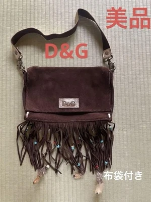 DOLCE & GABBANA 流苏麂皮绒单肩包棕色 DG 标志女式日本 — 第 1/4 张图片