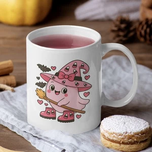 Rosa Halloween Geist Tasse 11oz, niedliche gruselige Kaffeetasse für Herbst, rosa Halloween - Bild 1 von 4