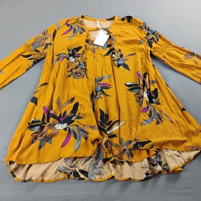 Vestido túnica bohemio Free People para mujer talla S/P floral mostaza bolsillo nuevo con etiquetas $108 Foto 1 de 4