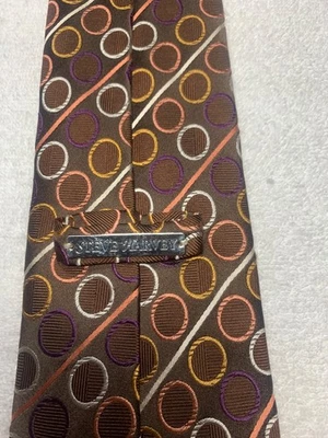 STEVE HARVEY MENS TIE BROWN WITH ORANGE GRAY GOLD 4 X 63 EXTRA LONG - Image 1 of 4