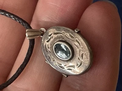 Conjunto medallón ovalado vintage aguamarina azul plata de ley 925 colgante marca fabricante  Foto 1 de 4