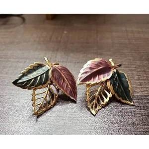 Blatt Ohrringe Vintage goldfarben Herbst Herbst Emaille Ohrstecker Modeschmuck - Bild 1 von 4