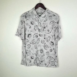 Allsaints Mens Button Up Shirt Sz L Feels Subversive Print Cartoon Comic Retro - Picture 1 of 9